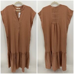 At Dawn back pleated linen maxi dress
